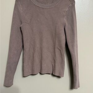 Abercrombie & Fitch Ribbed Long Sleeve Top in Taupe